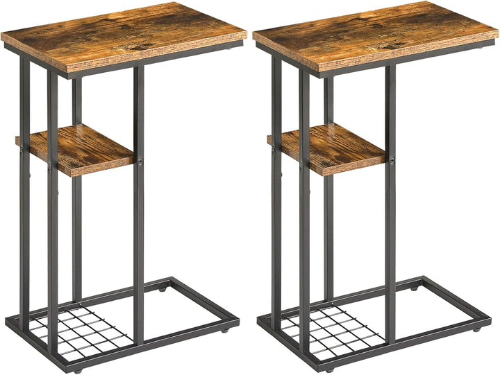 YMYNY Beistelltisch 2er-Set, Kaffeetisch mit Lagerregal, Drahtgeflecht, Eleganter Sofatisch, für Kaf