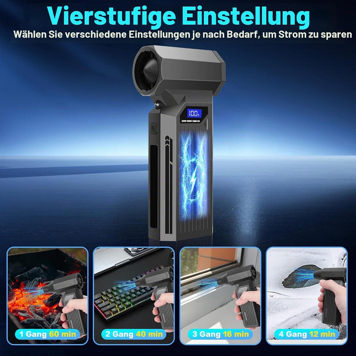 Elektrisches Air Duster- Viafexna 120000RPM Ultra-Starkes Staubgebläse Ohne Kabel, Druckluft, 4-Gang