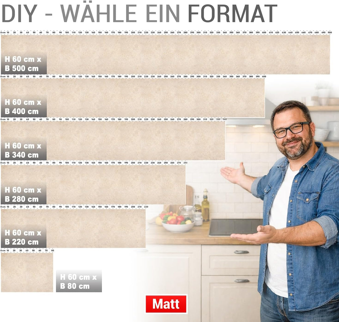 StickerProfis Küchenrückwand selbstklebend Glasoptik - Sandstein TRAVERTIN - 1.8mm, Versteift, alle