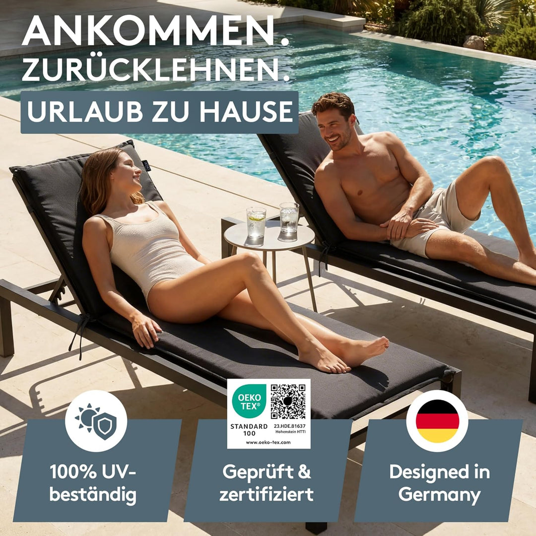 LILENO HOME Sonnenliege Auflage als [4er Set - Rollliege] in Anthrazit | Gartenliegen Auflage perfek