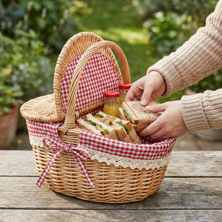 iplusmile Kleiner Weidenkorb mit Deckel und Henkel Geflochten Ovaler Picknickkorb Kinder Rotkäppchen