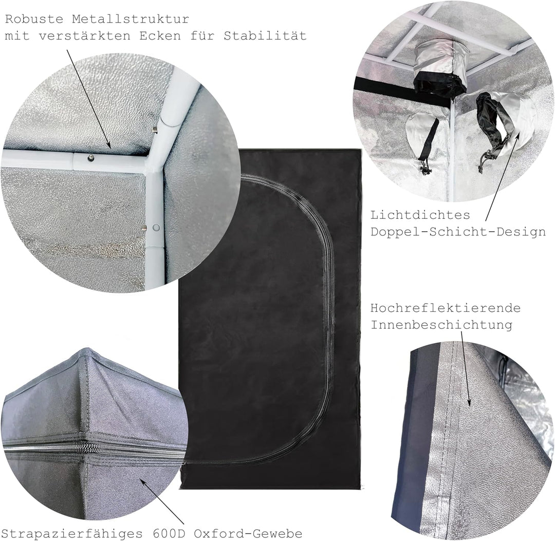 by Crescience Growzelt 80 x 80 x 160 cm Anbauzelt, Metall-Strangel, Hochreflektierendes 600 D anzuch