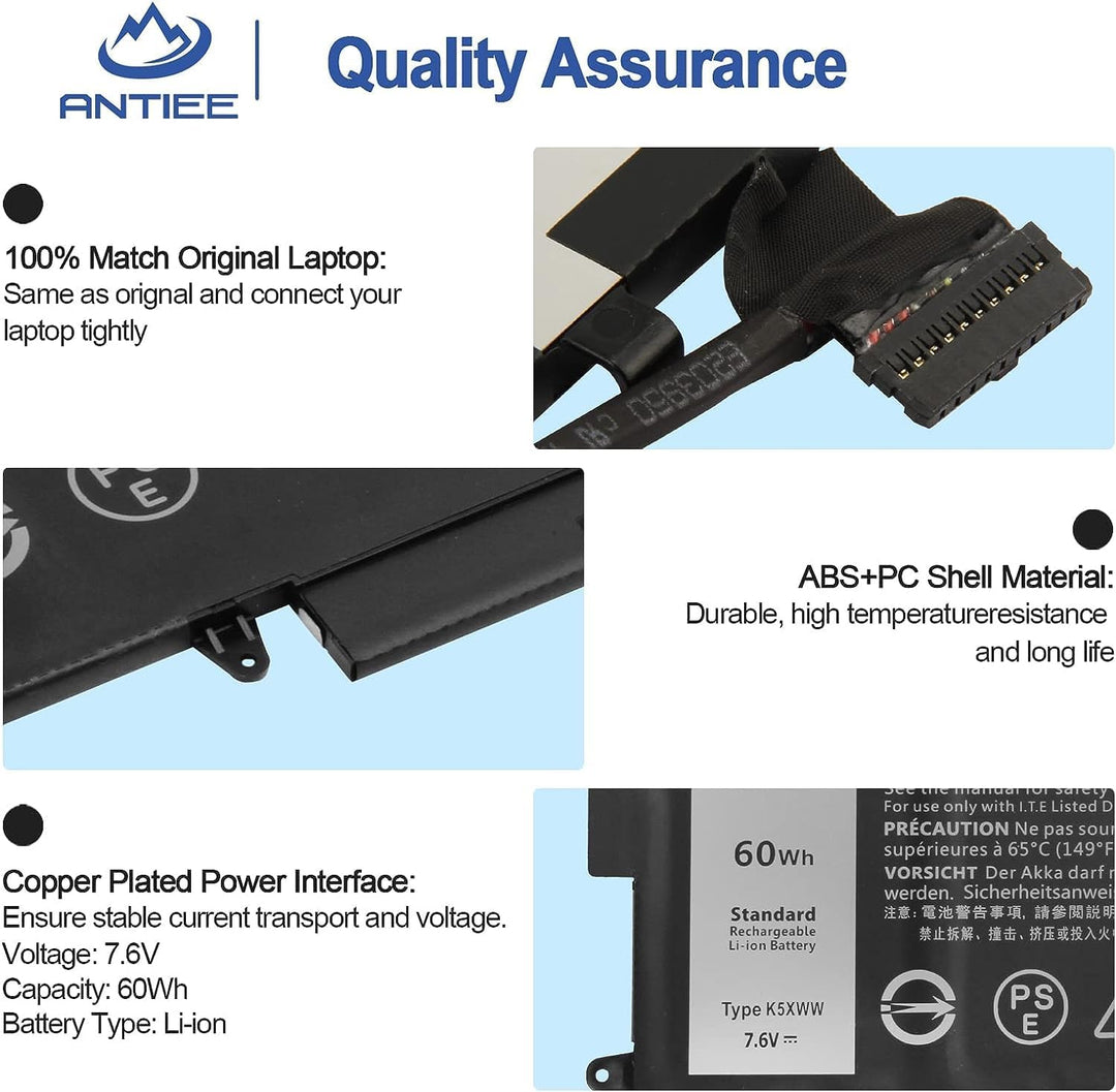 ANTIEE 7.6V 60Wh K5XWW Laptop Akku Compatible with Dell Latitude 5289 7389 7390 E5289 P29S001 P29S00