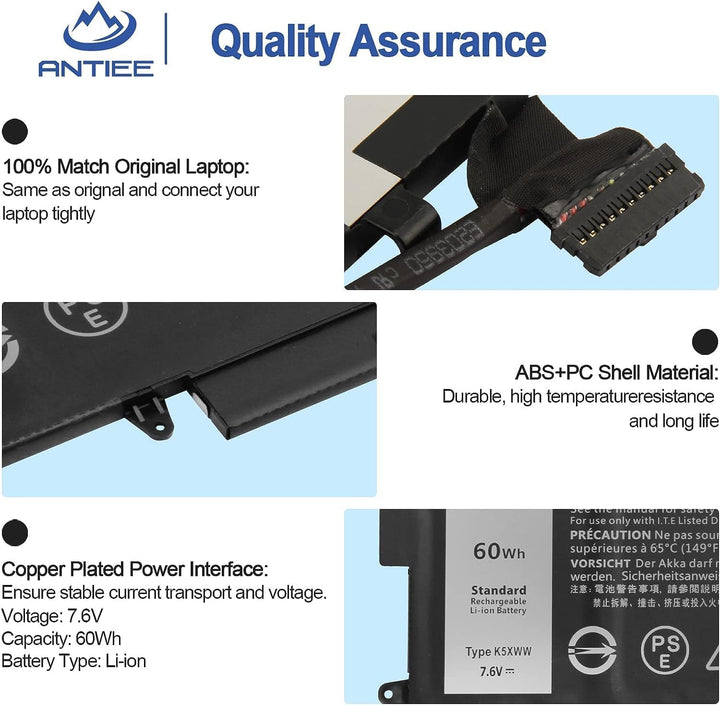 ANTIEE 7.6V 60Wh K5XWW Laptop Akku Compatible with Dell Latitude 5289 7389 7390 E5289 P29S001 P29S00