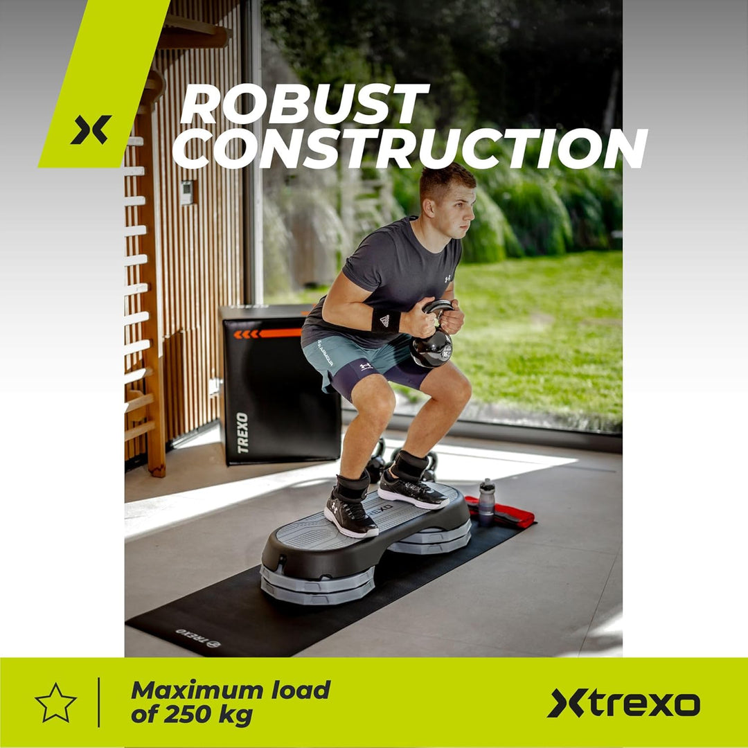 TREXO Aerobic Step 107x 42 cm Für Cardio- und Fitnesstraining Höhenverstellbar 10-15-20 cm Langlebig