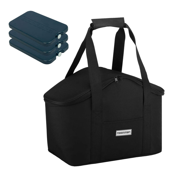 anndora Kühltasche mit Tragegriff 20 Liter - inkl. 2 anndora Kühlakkus - Farbwahl A2 BLACK, A2 BLACK