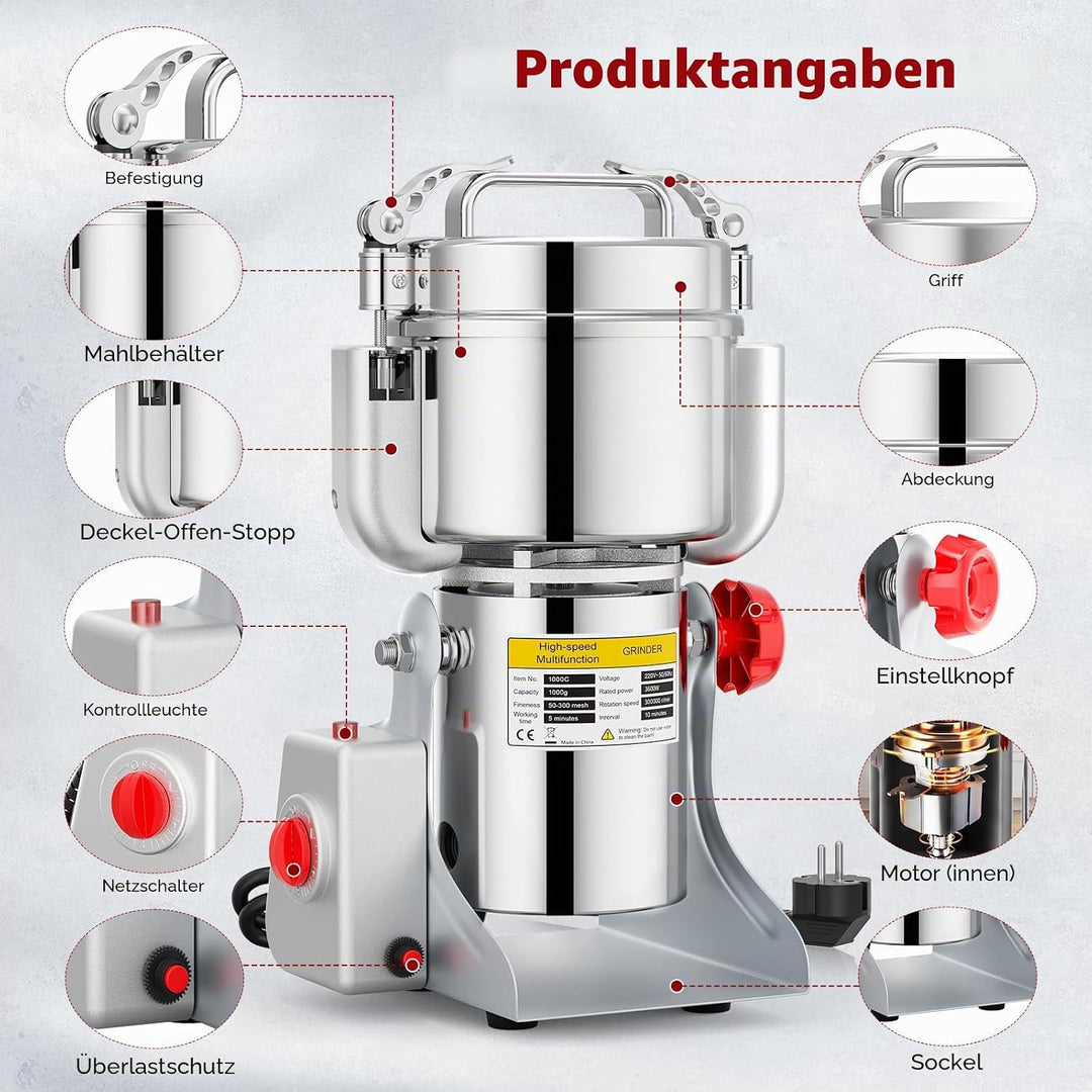 Tragbare Getreidemühle 220 V,Zum Mahlen schütteln,Hochgeschwindigkeits Schleifmaschine Mehl Pulver,D