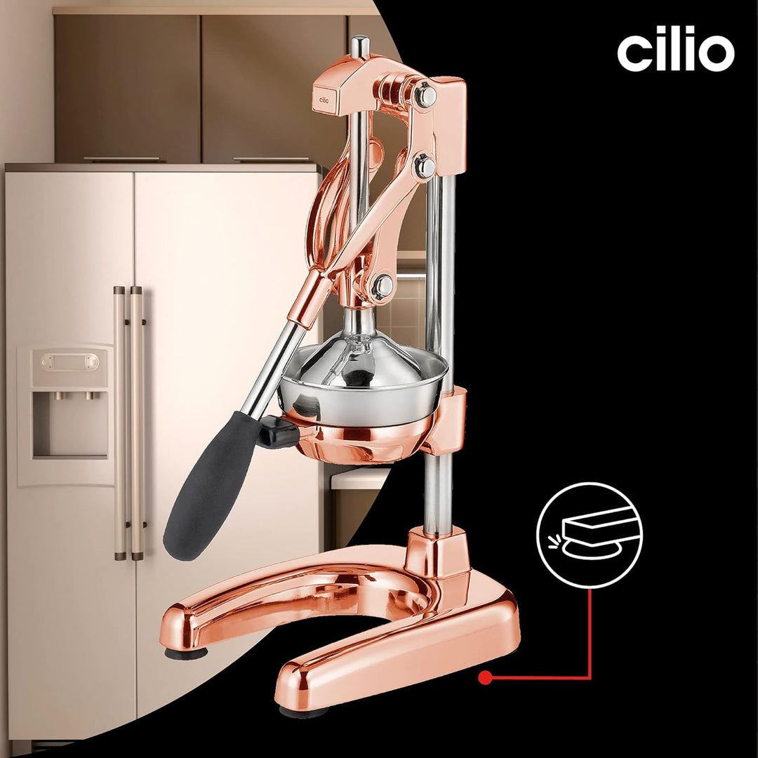 Cilio C309454 Manuelle Saftpresse, Zinkdruckguss, Kupfer, 23 x 19 x 44 cm, Kupfer