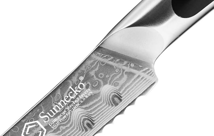 Sunnecko 20cm Brotmesser mit Wellenschliff - Damastmesser mit ergonomischem Griff, Brötchenmesser Br