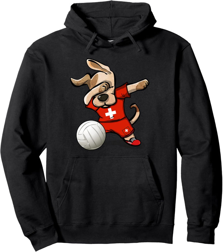 Lustiger Tupfender Hund Schweiz Volleyball Schweizer Flagge Pullover Hoodie