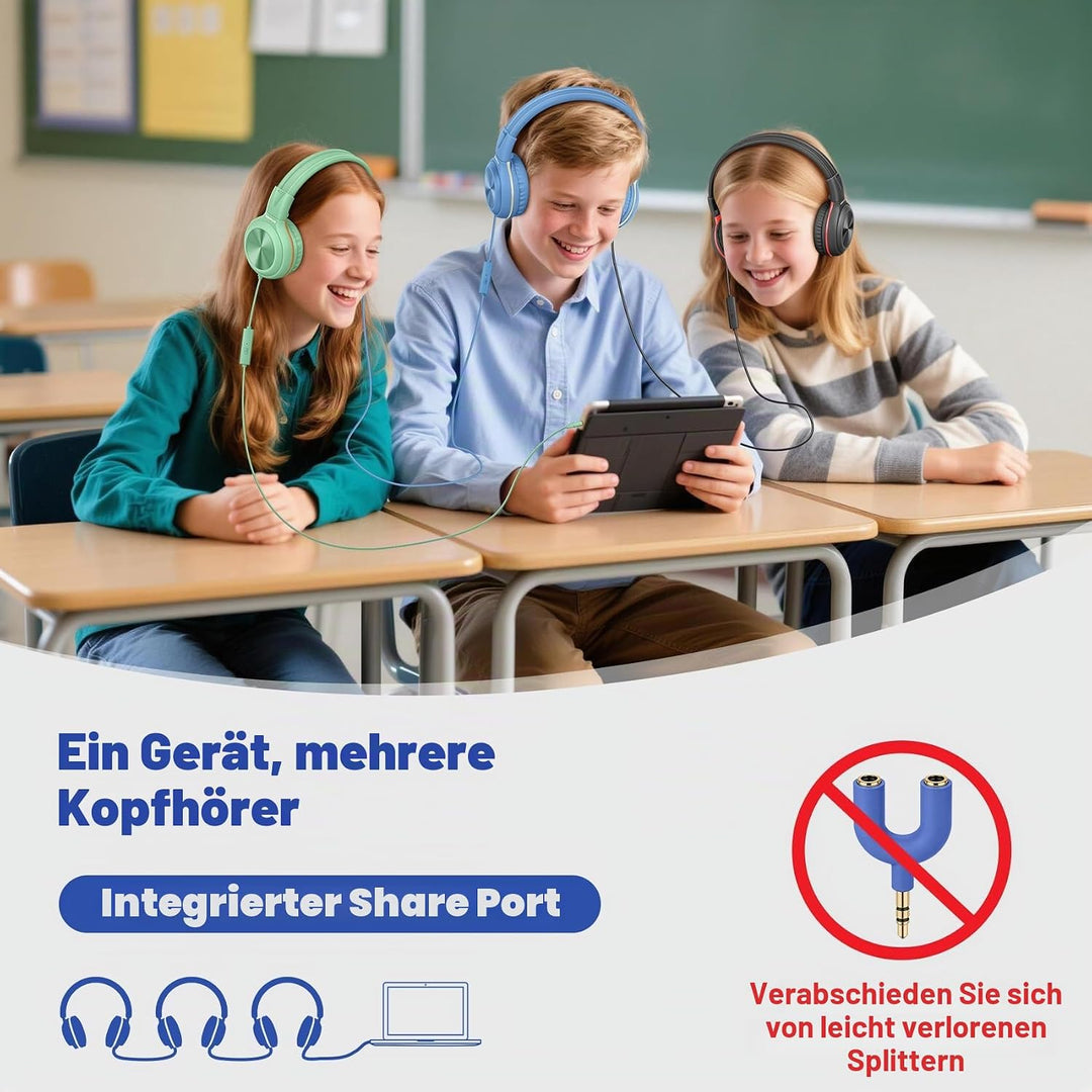 SIMOLIO Kopfhörer mit Kabel für Mädchen und Jungen, mit MIC und 85dB 94dB 104dB Lautstärkeregler, 3,