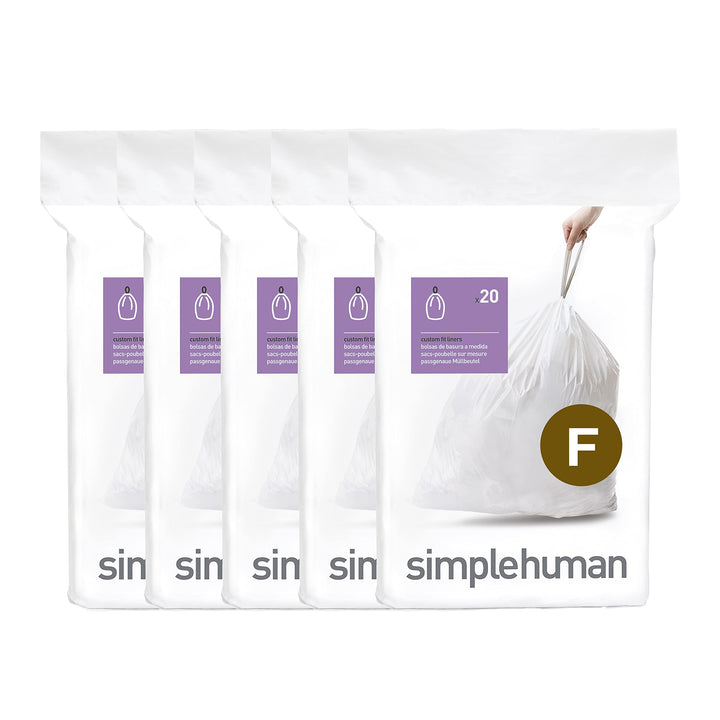 simplehuman Code F 100 Stück, passgenaue Müllbeutel, Kordelzug, Müllbeutel in Spenderpackungen, 25–3