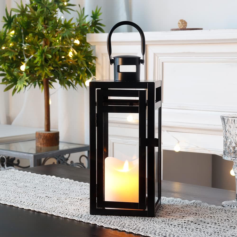 TRIROCKS Dekorative Edelstahl Laterne 30 cm Hoch Metall Kerzenhalter Mit Klaren Glasscheiben Für Hei