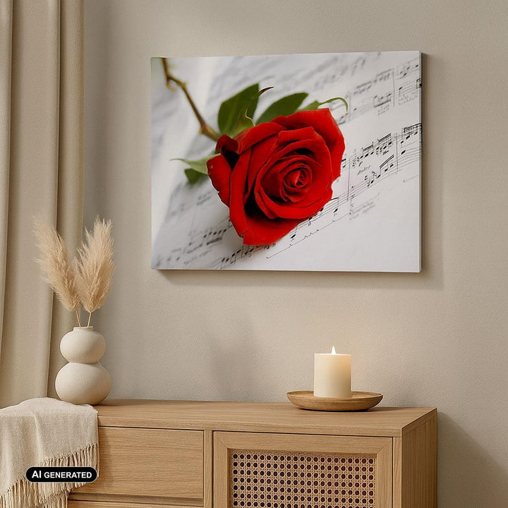 Bilder auf Leinwand 100x70cm Leinwandbild Musik Rose Dekoration romantisch Gross Wanddeko Bild Schla
