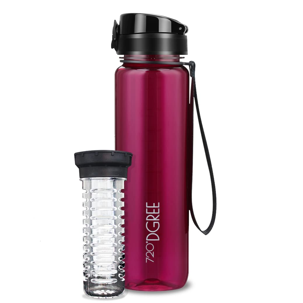 720°DGREE Trinkflasche 1l “uberBottle“ crystalClear +Früchtebehälter - BPA-Frei, Auslaufsicher - Was