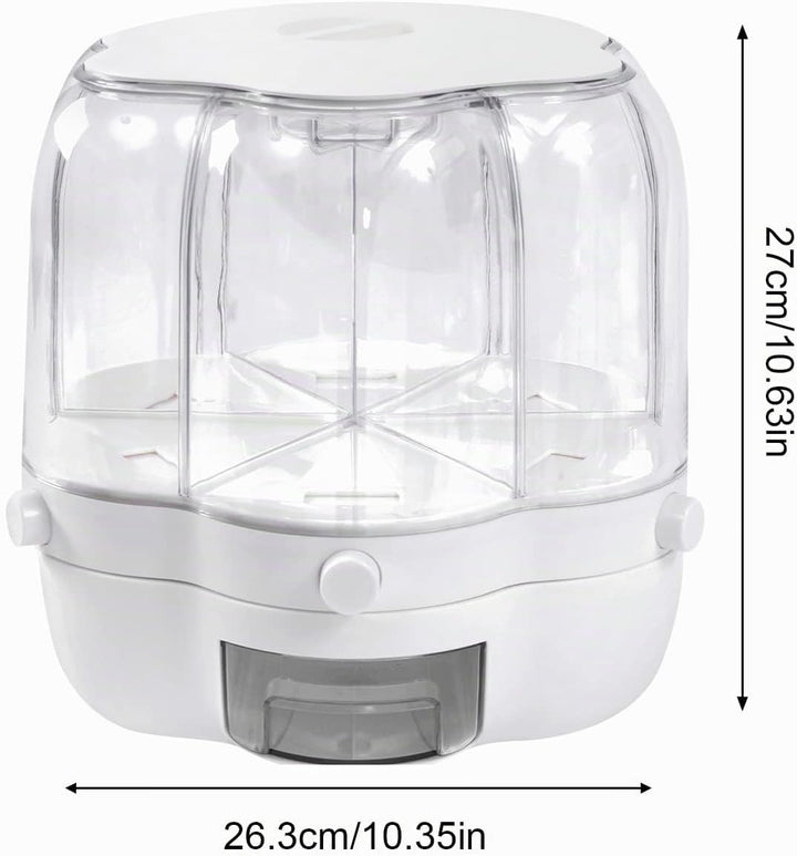 6 IN 1 Getreidespender 8KG 360°Drehung Müslispender Küche Geteilte Trockenfutterbehälter Luftdicht L