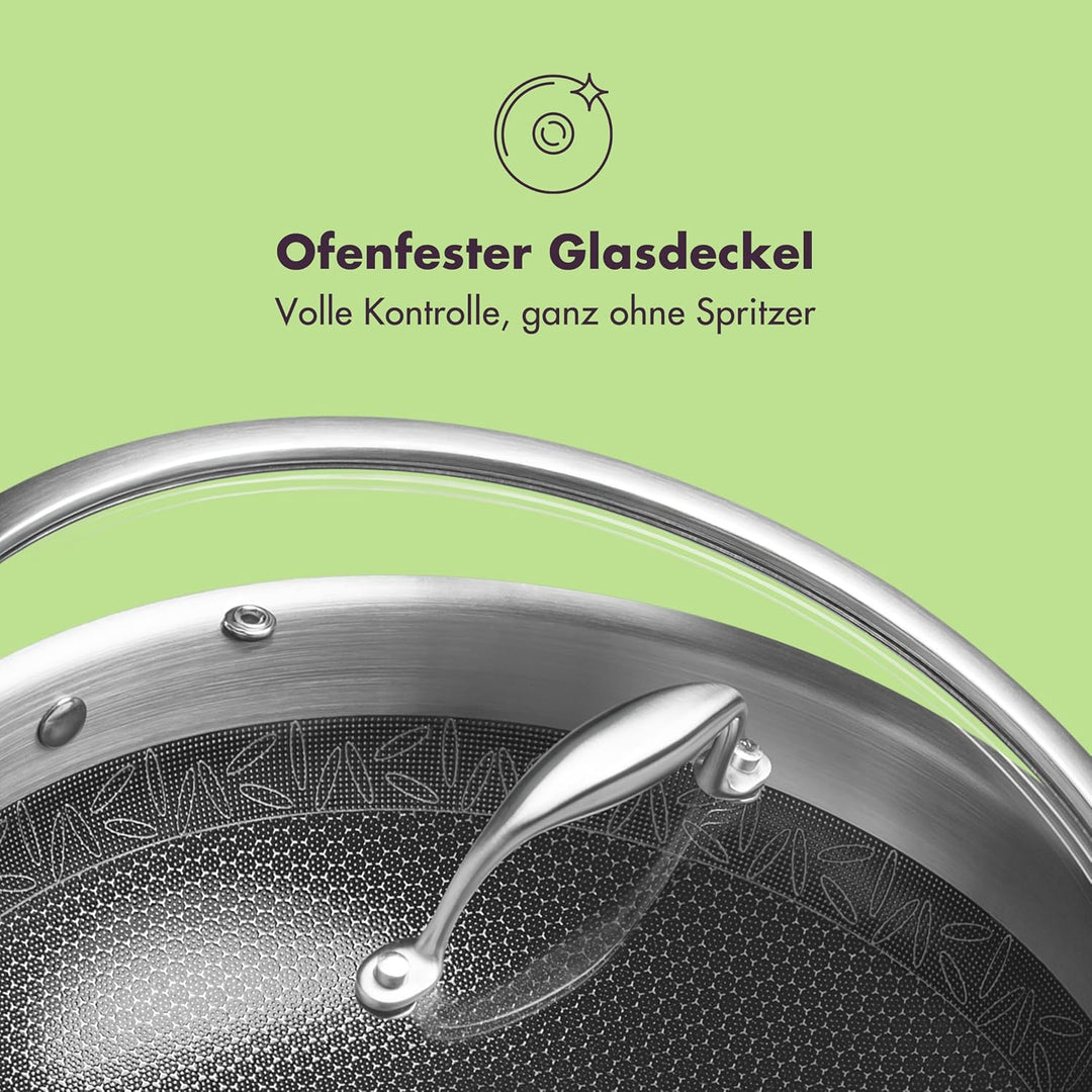 Reishunger Premium Edelstahl Wok – 28 cm Durchmesser – mit keramischer Antihaft-Beschichtung – Frei