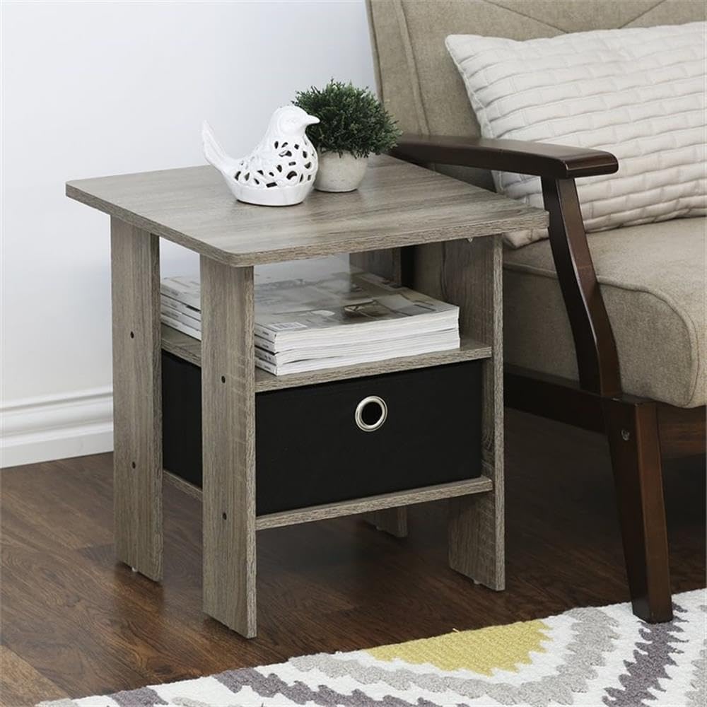 Furinno Andrey Beistelltisch Nachttisch mit Schublade, holz, Französisches Eichengrau, 39.37 x 39.37