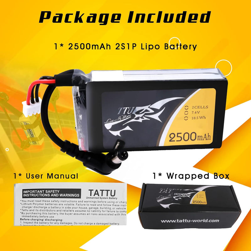 TATTU 2500mAh 2S 7.4V Ersatz-Lipo Akku mit DC5.5mm Stecker für Fatshark Goggles