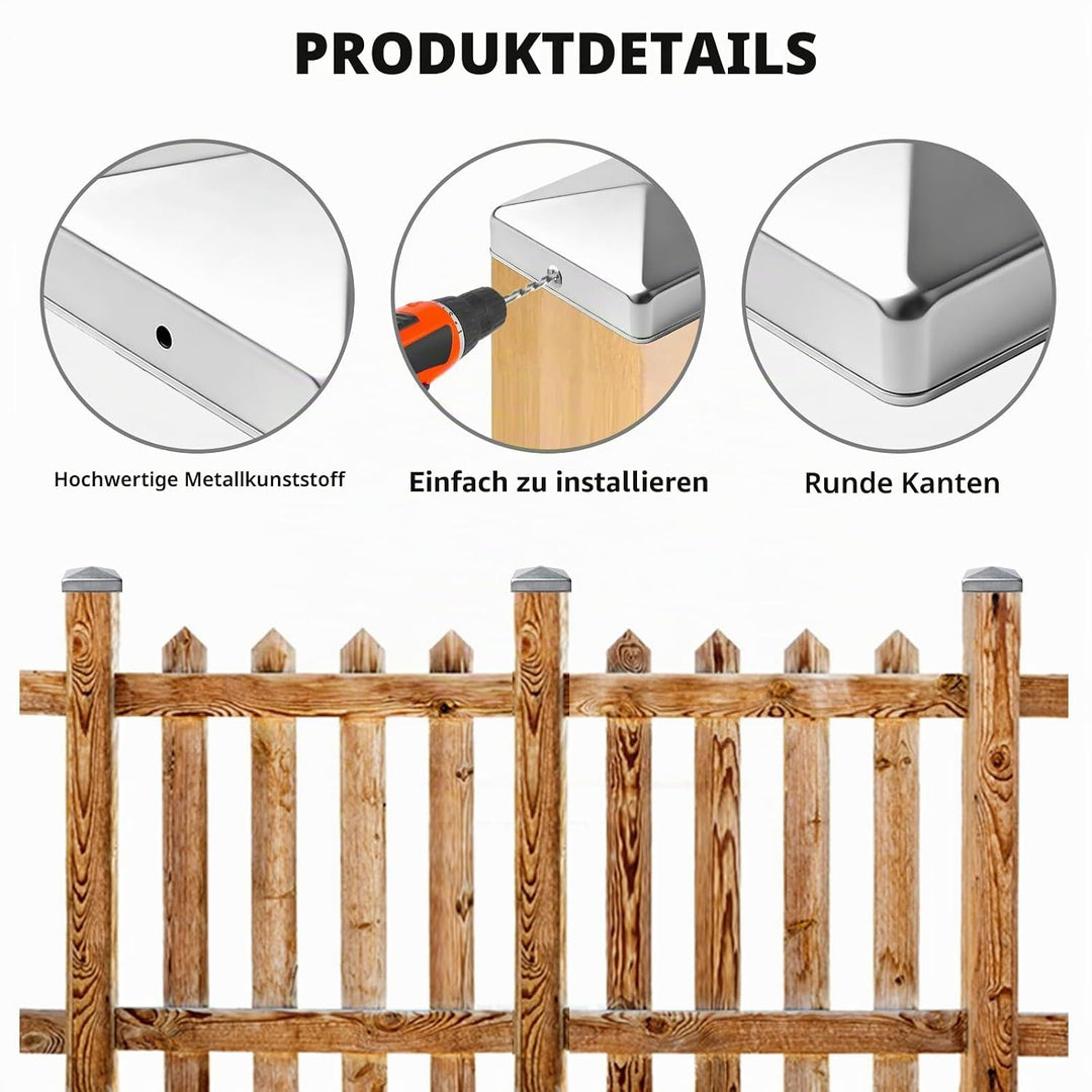 10 Stück Pfostenkappen 9X9CM,Edelstahl Pfostenkappe,Abdeckkappe Für Pfosten,Zaunpfosten Kappen,Abdec