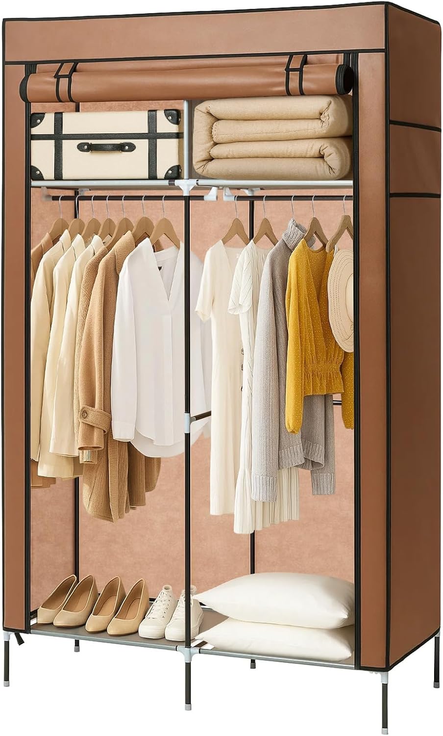 Faltschrank 108x45x170 cm Stoffkleiderschrank mit Reissverschluss und Kleiderstange, Seitentasche &