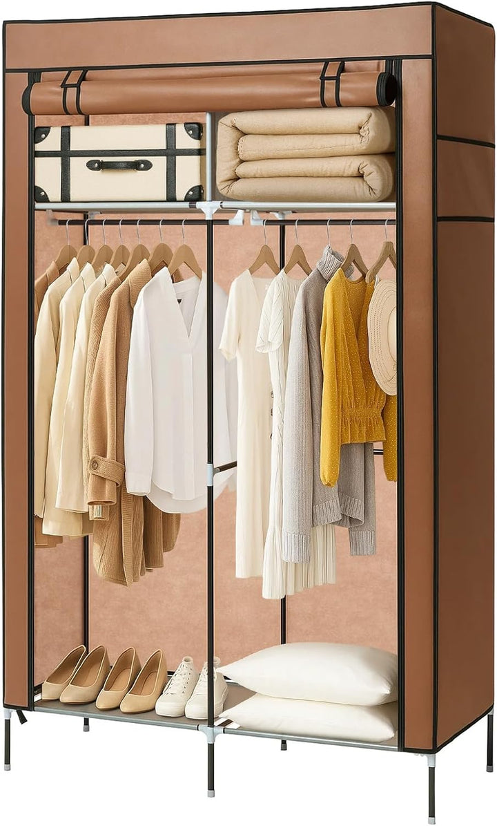 Faltschrank 108x45x170 cm Stoffkleiderschrank mit Reissverschluss und Kleiderstange, Seitentasche &