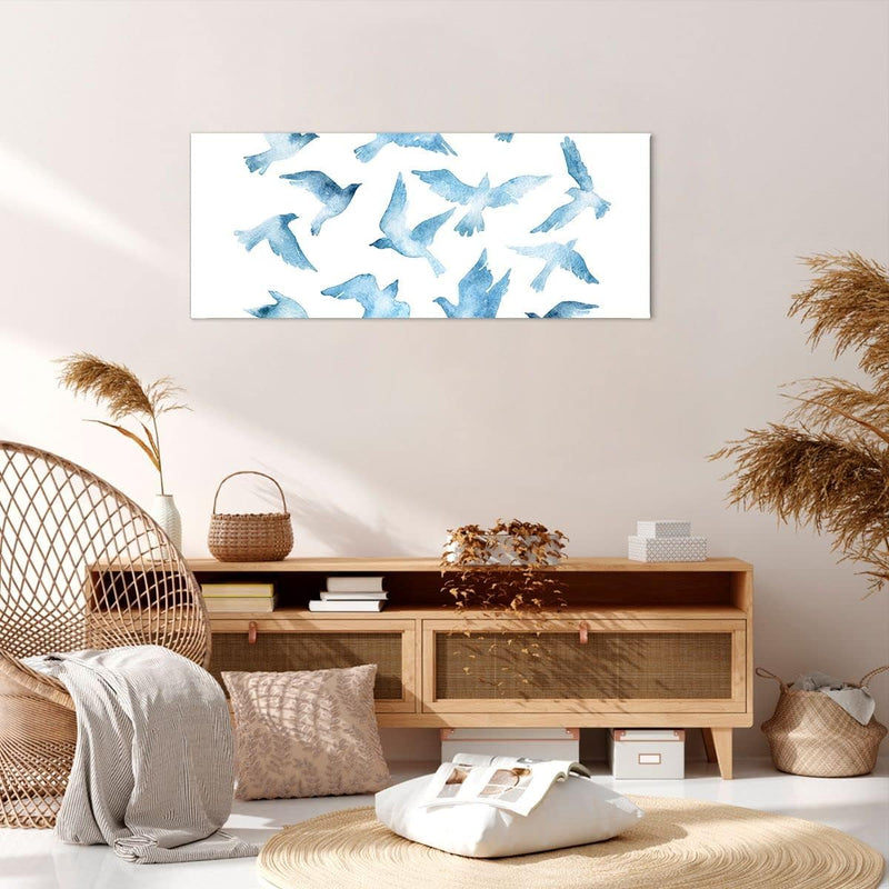 Wandbilder Dekoration Wohnzimmer Vögel digital Wolke Taube Panorama Bilder auf Leinwand 120x50cm Lei