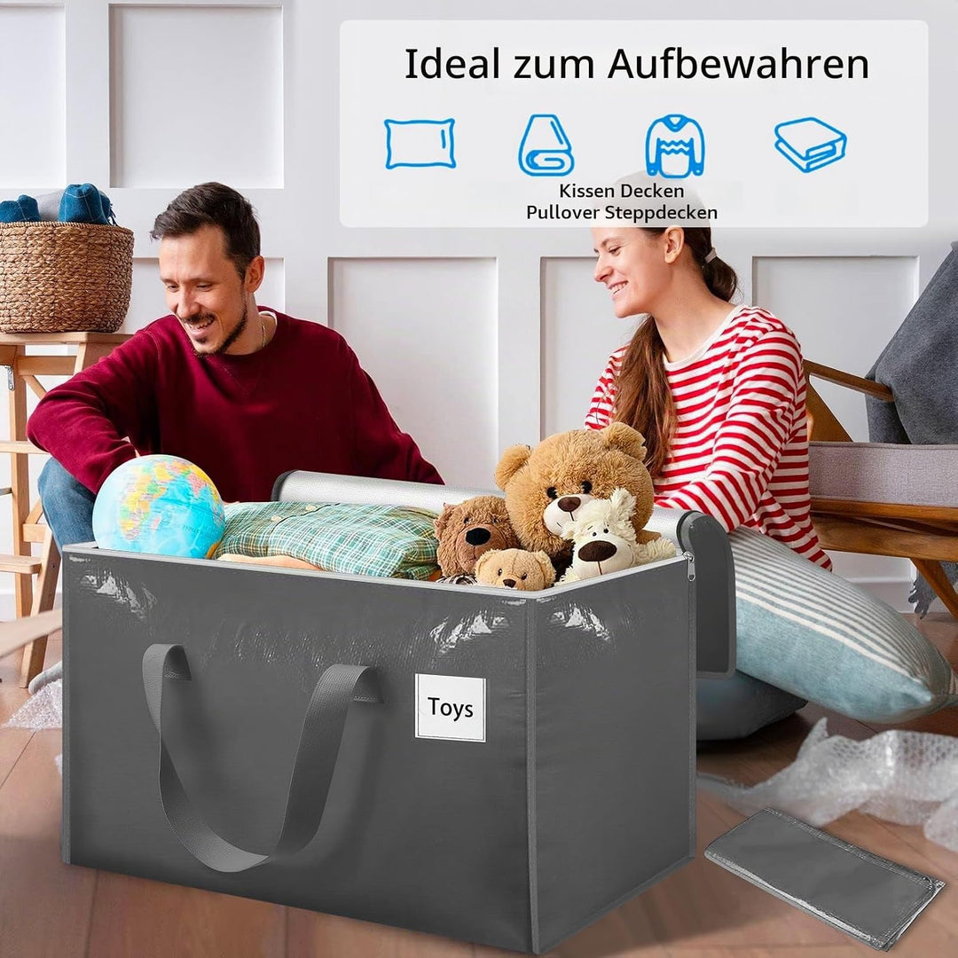 Withosent 100L Aufbewahrungstasche Gross Gewebt, 8er Wasserdicht Umzugstaschen mit Reissverschluss u