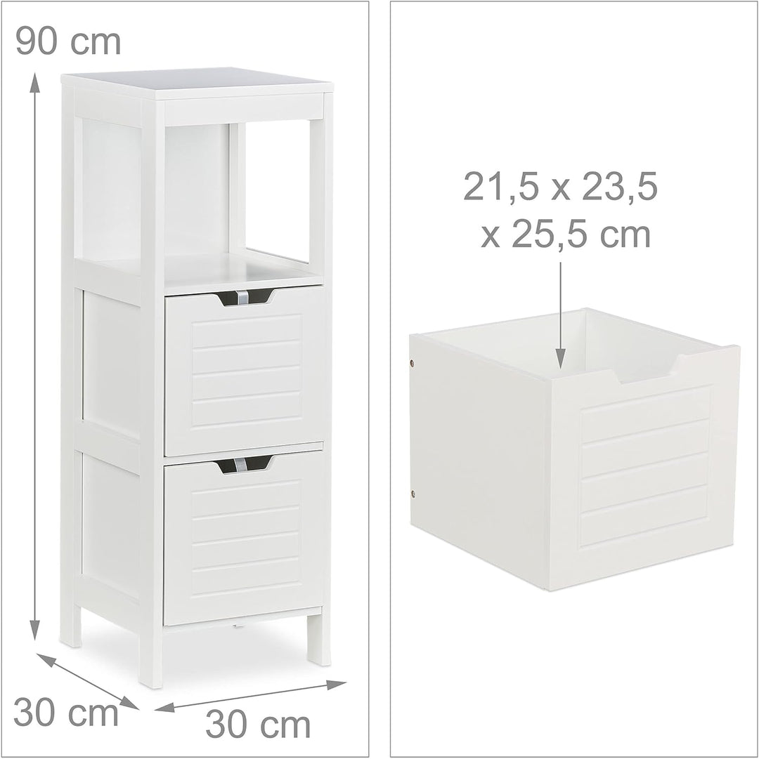 Relaxdays Badezimmerschrank, Landhausstil, HBT: 90 x 30 x 30 cm, 2 Schubladen, 1 Ablage, freistehend