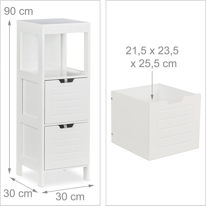 Relaxdays Badezimmerschrank, Landhausstil, HBT: 90 x 30 x 30 cm, 2 Schubladen, 1 Ablage, freistehend