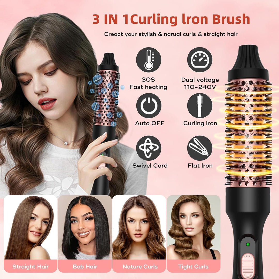 Thermal Brush 3 in 1, Thermobürste Wärmebürste 32mm, UKLISS Rundbürste 200℃, Lockenbürste Double Spa