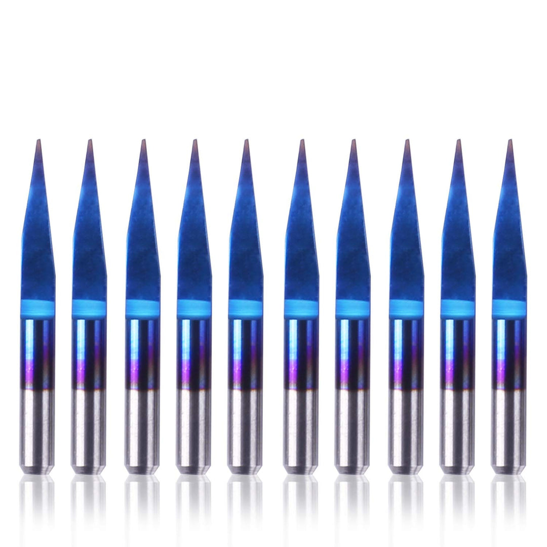 SainSmart Genmitsu 10Pcs Nano Blue Coat Gravierstichel, 15 Grad 0,1 mm Spitze 1/8"Schaft CNC Fräser
