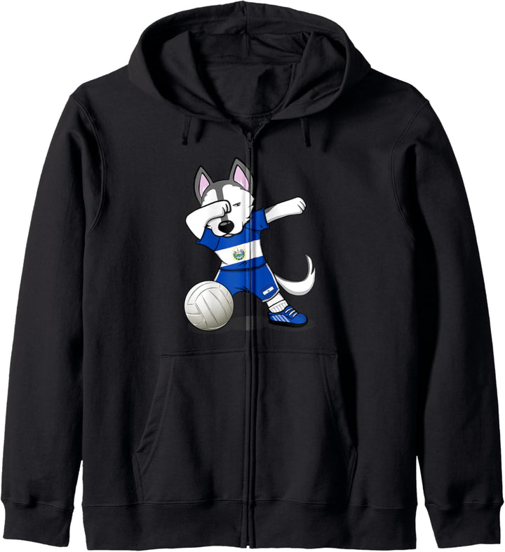 Dabbing Husky El Salvador Volleyball Mannschaft Flagge Sport Kapuzenjacke
