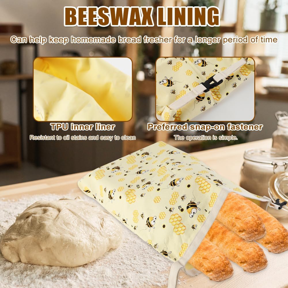 2 Stück Bienenwachs Brotbeutel Gross, Wiederverwendbare Brotbeutel mit Bienenwachs, 43x33 cm Brotbeu