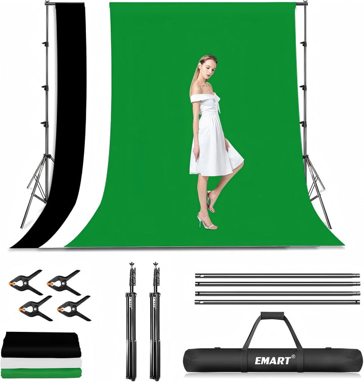 EMART Hintergrundsystem mit Stoff, Professionelles Fotostudio Set 2,6×3m Foto Hintergrund Ständer Se