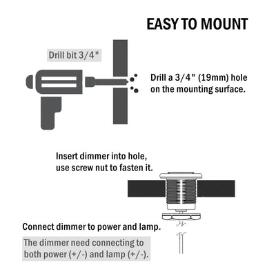 Obeaming DC 12V Dimmer PWM LED Dimmschalter 4 Drähte Druckschalter Edelstahl Hole 19mm für Wohnmobil