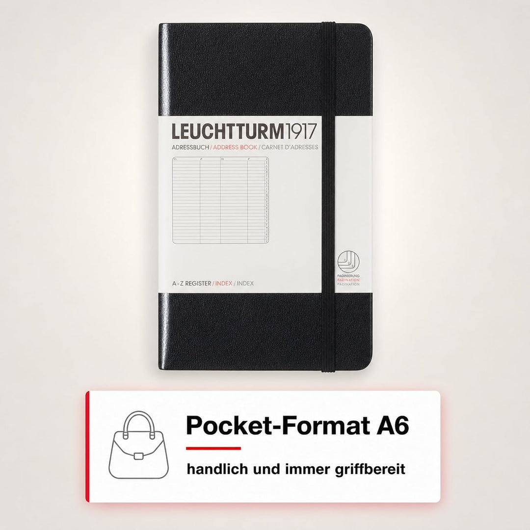 LEUCHTTURM1917 316927 Adressbuch Pocket (A6), Hardcover, Schwarz, Pocket (A6)
