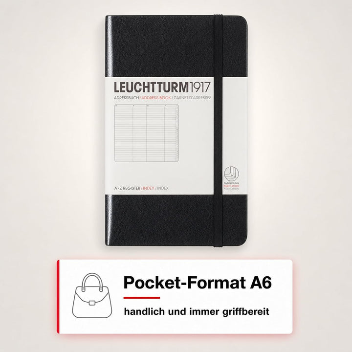 LEUCHTTURM1917 316927 Adressbuch Pocket (A6), Hardcover, Schwarz, Pocket (A6)