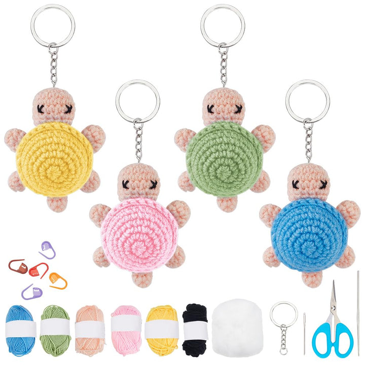 WEBEEDY 4 Sets DIY Häkel-Schildkröten-Schlüsselanhänger Anfänger-Schildkröten-Häkelset Für Erwachsen