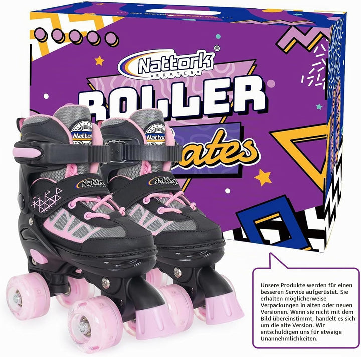 Nattork Kinder Rollschuhe für Mädchen, Jungen und Anfänger, 4 Grössen Verstellbare Rollschuhe mit Le