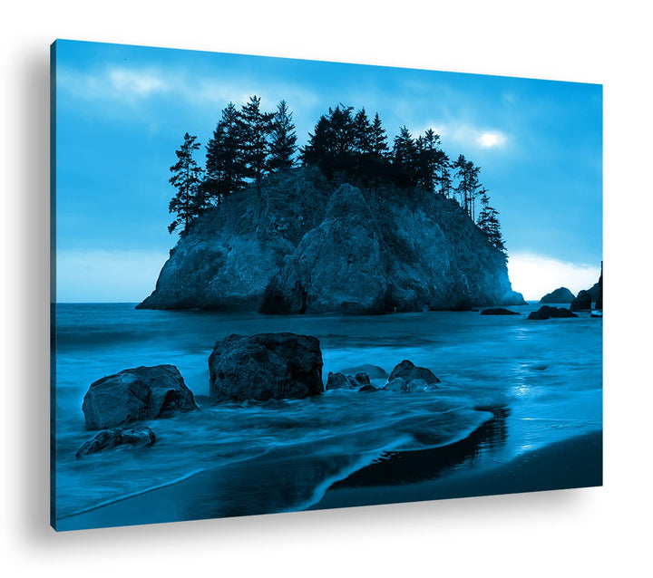 deyoli traumhafte Insel Format 80x60 Effekt: Monocrome Blau als Leinwandbild, Motiv fertig gerahmt a