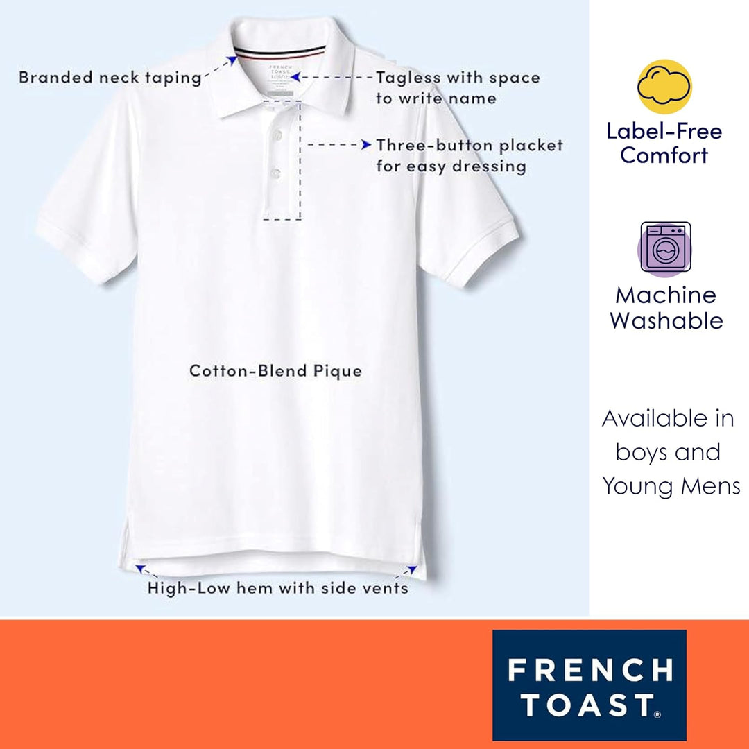 French Toast Boys' Short Sleeve Pique Polo, Grey, Large/14/16/ Husky