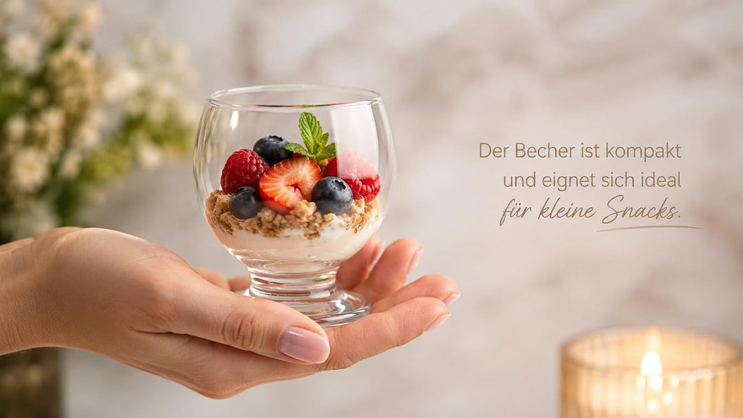 Dessertgläser 6er Set – 215 ml Eisschalen-Kelchgläser – Ideal für Eis, Desserts, Cocktails & kalte G