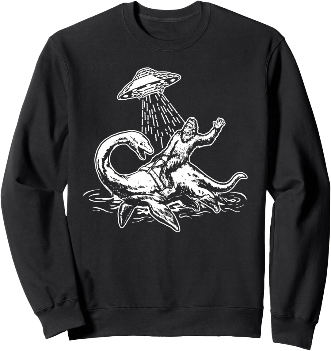Bigfoot Riding Loch Ness Monster Funny UFO Sasquatch Nessie Sweatshirt