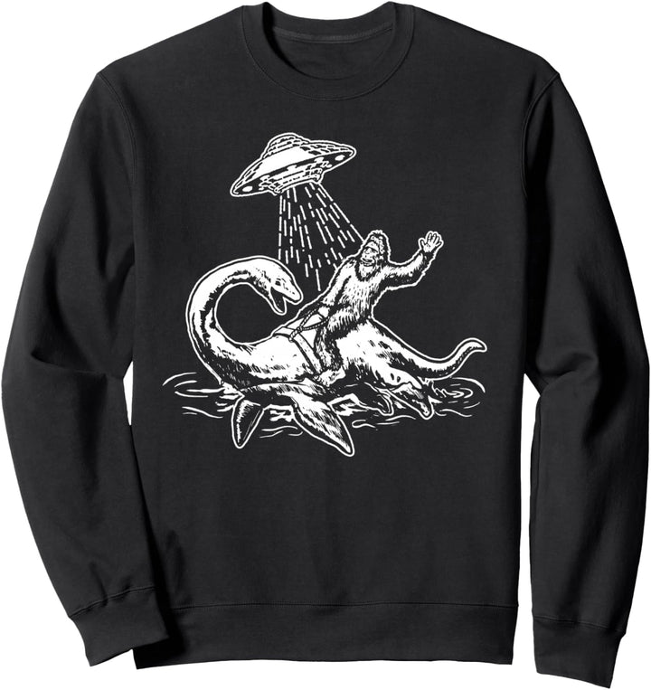 Bigfoot Riding Loch Ness Monster Funny UFO Sasquatch Nessie Sweatshirt