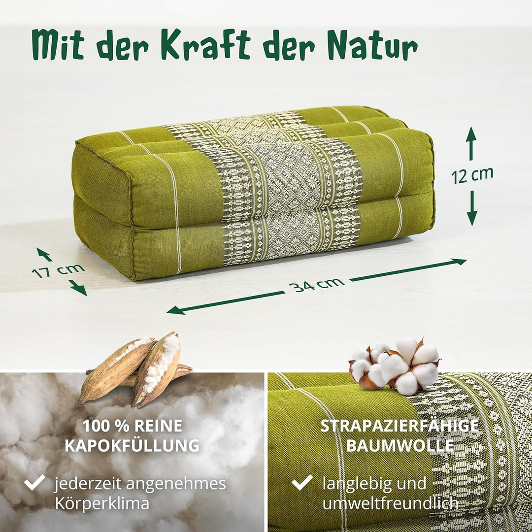 livasia Block Yogakissen eckig, Meditationskissen mit Kapok, Stützkissen Bolster rechteckig, Yoga Pi