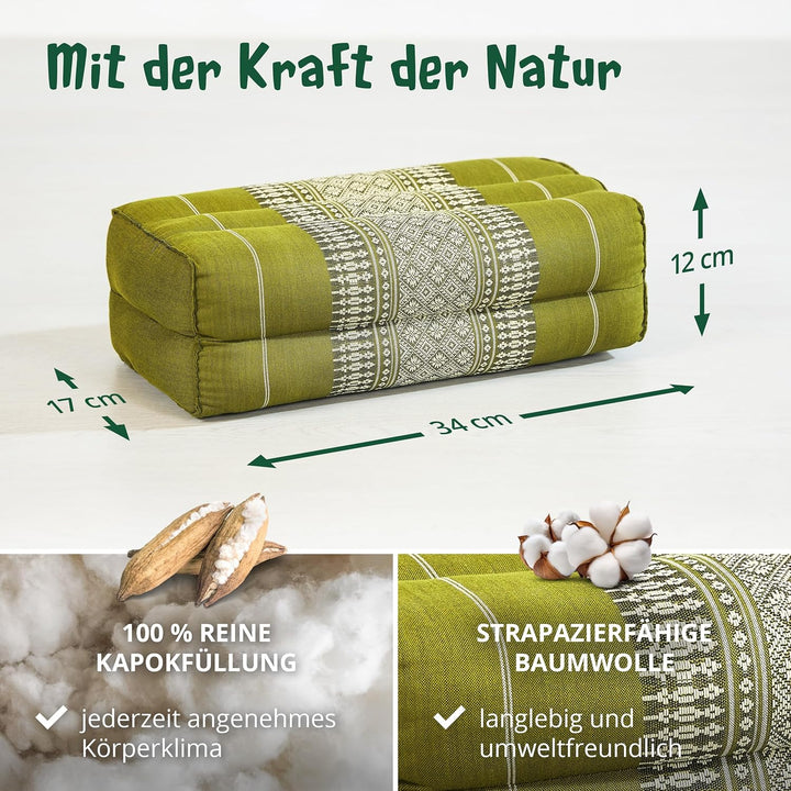 livasia Block Yogakissen eckig, Meditationskissen mit Kapok, Stützkissen Bolster rechteckig, Yoga Pi