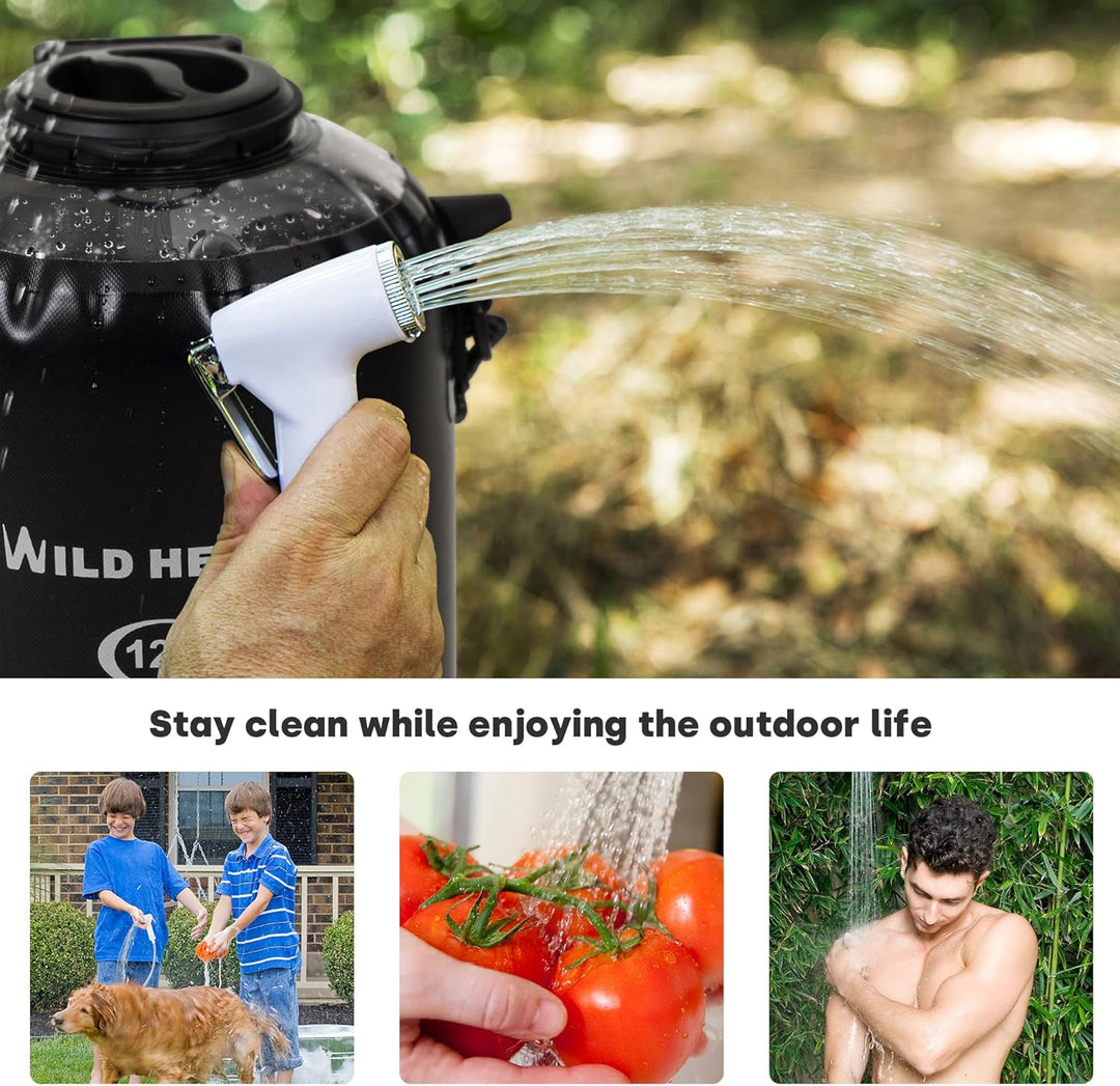 WILD HEATCampingdusche 12L 22L Tragbare Dusche für Camping mit Druckfusspumpe und Duschbeutel-Rucksa