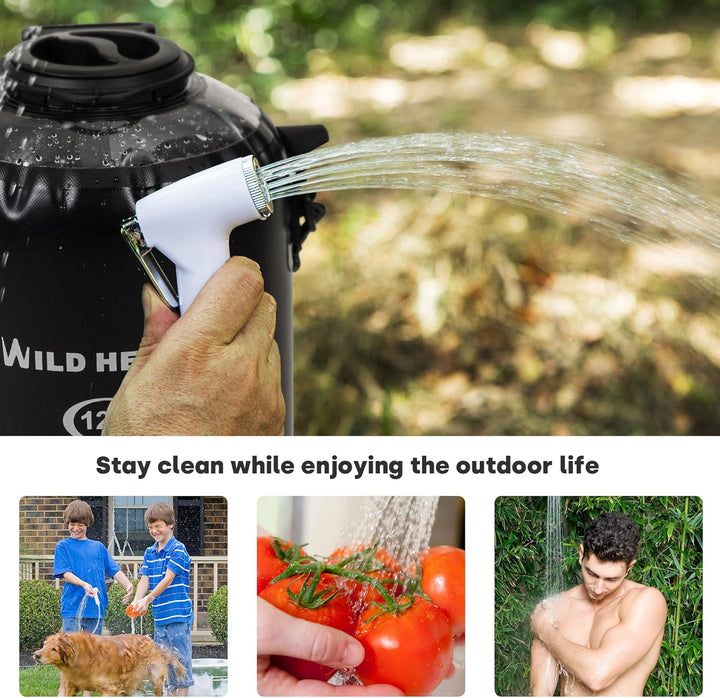 WILD HEATCampingdusche 12L 22L Tragbare Dusche für Camping mit Druckfusspumpe und Duschbeutel-Rucksa