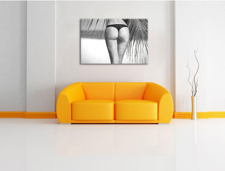 Pixxprint Sexy Frau am Strand Kunst als Leinwandbild/Grösse: 100x70 cm/Wandbild/Kunstdruck/fertig be